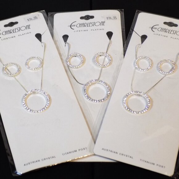 Lot of 3 New Charlestone Austrian Crystal Ring Necklaces & Earrings Bundle - Picture 2 of 6